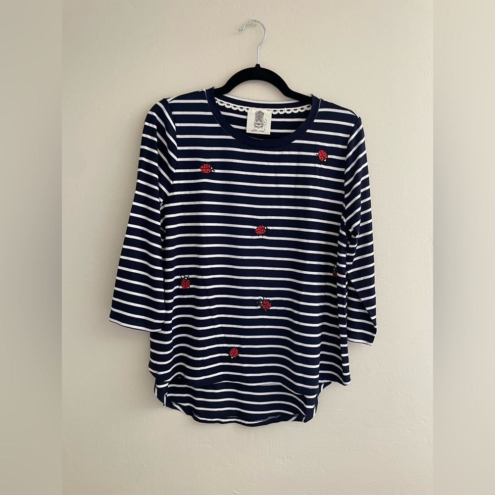 NWOT Soft Drapey Long Sleeve TShirt with Embroidered Ladybugs